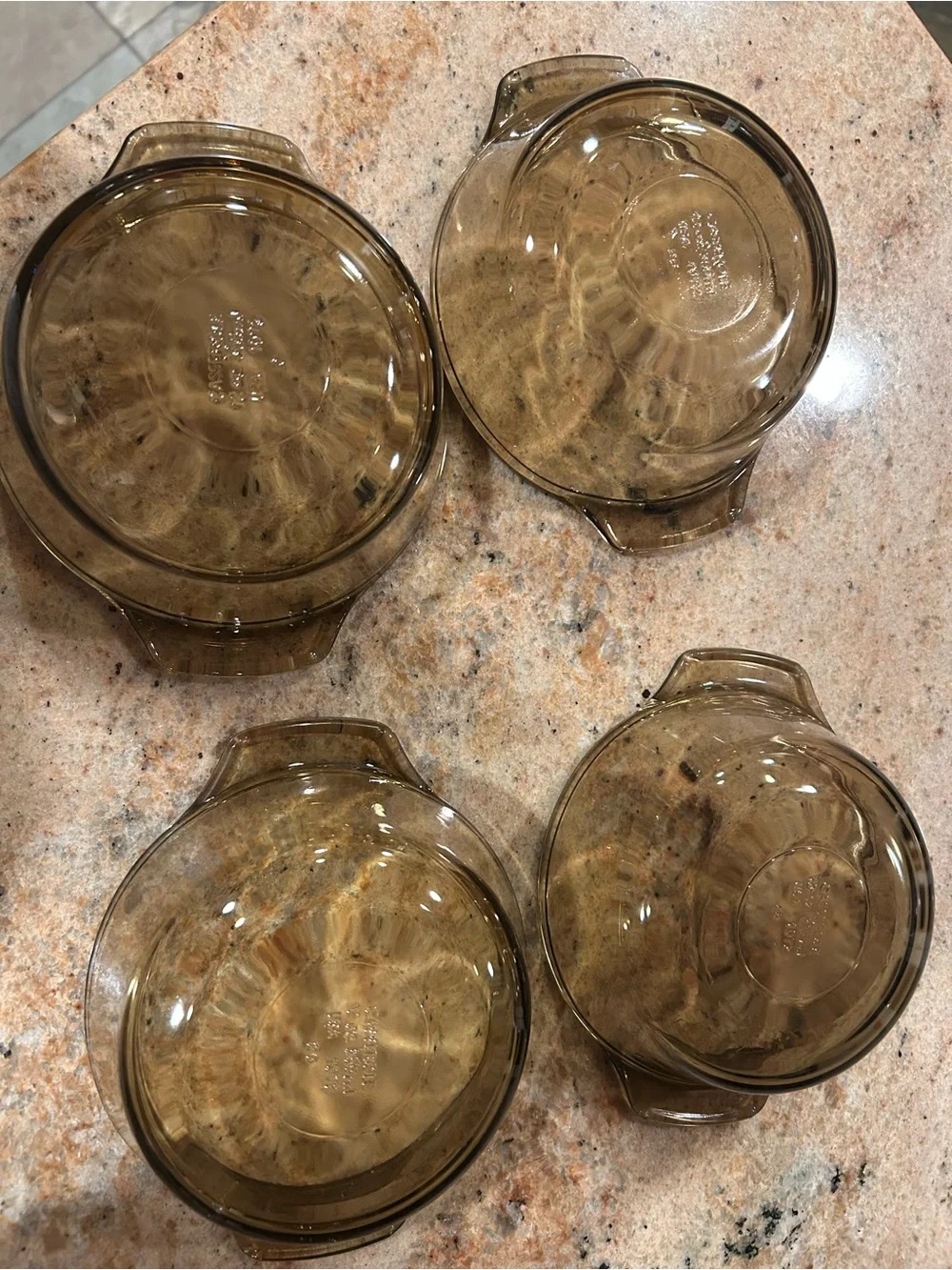 Anchor Hocking#1072 Set of 4 Amber Smoke Glass 12 oz Casserole Dishes 6.25” NWOT